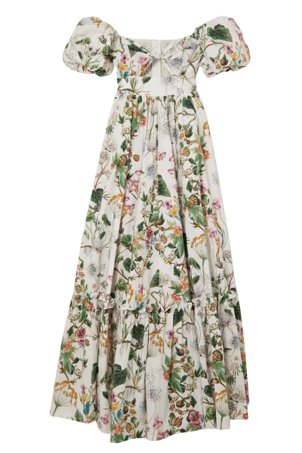 White maxi dress with tropic flower print