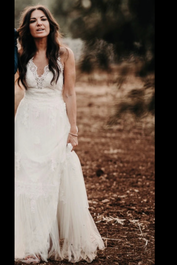 white bohemian wedding dress