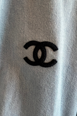 Grey denim bomber jacket by Chanel with embroidered logo
