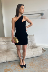 Black velvet asymmetric one shoulder dress - Item for sale