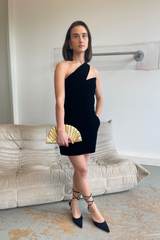 Black velvet asymmetric one shoulder dress - Item for sale
