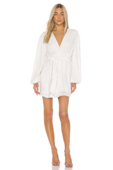 White sequin warp dress with long sleeves