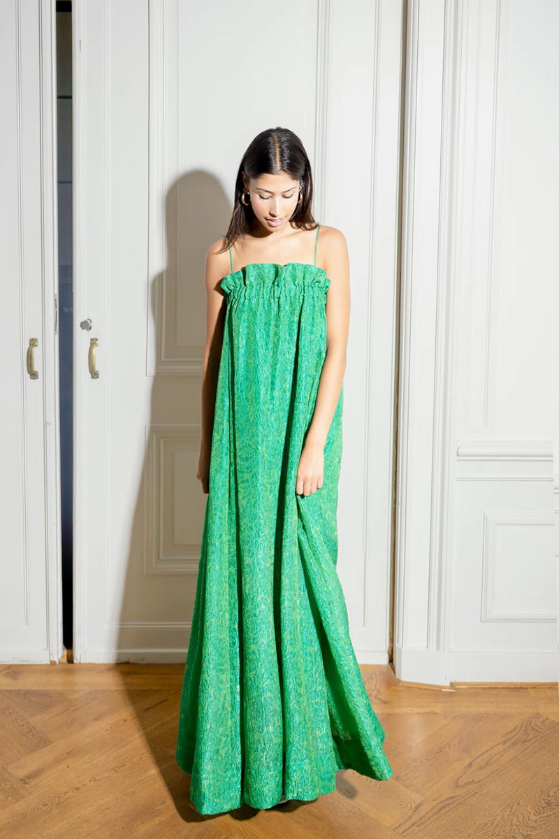 Green Floral Jacquard Maxi Dress