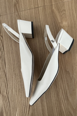 White square-toe slingback leather flats
