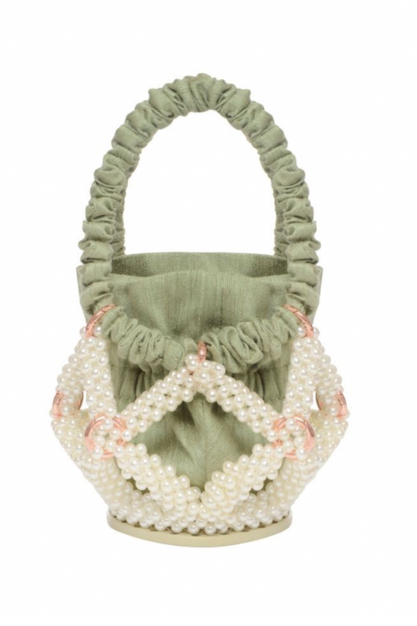 Green star bucket bag with pearls