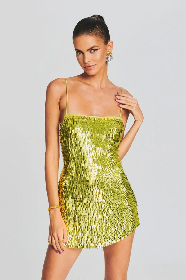 Lime green cocktail dress with sequins