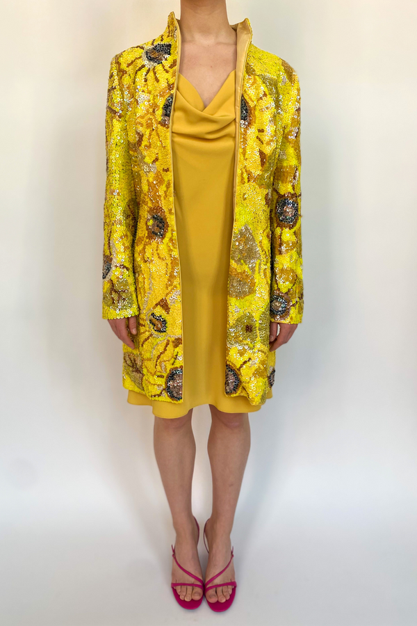 Yellow Flower Sequin Coat
