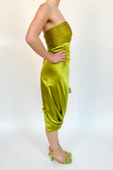 Green silk Midi bandeau dress