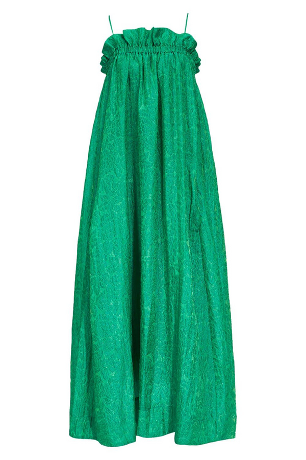 Green Maxi Floral Jacquard Dress