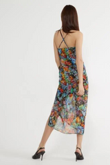 Multicolor flower midi dress with split