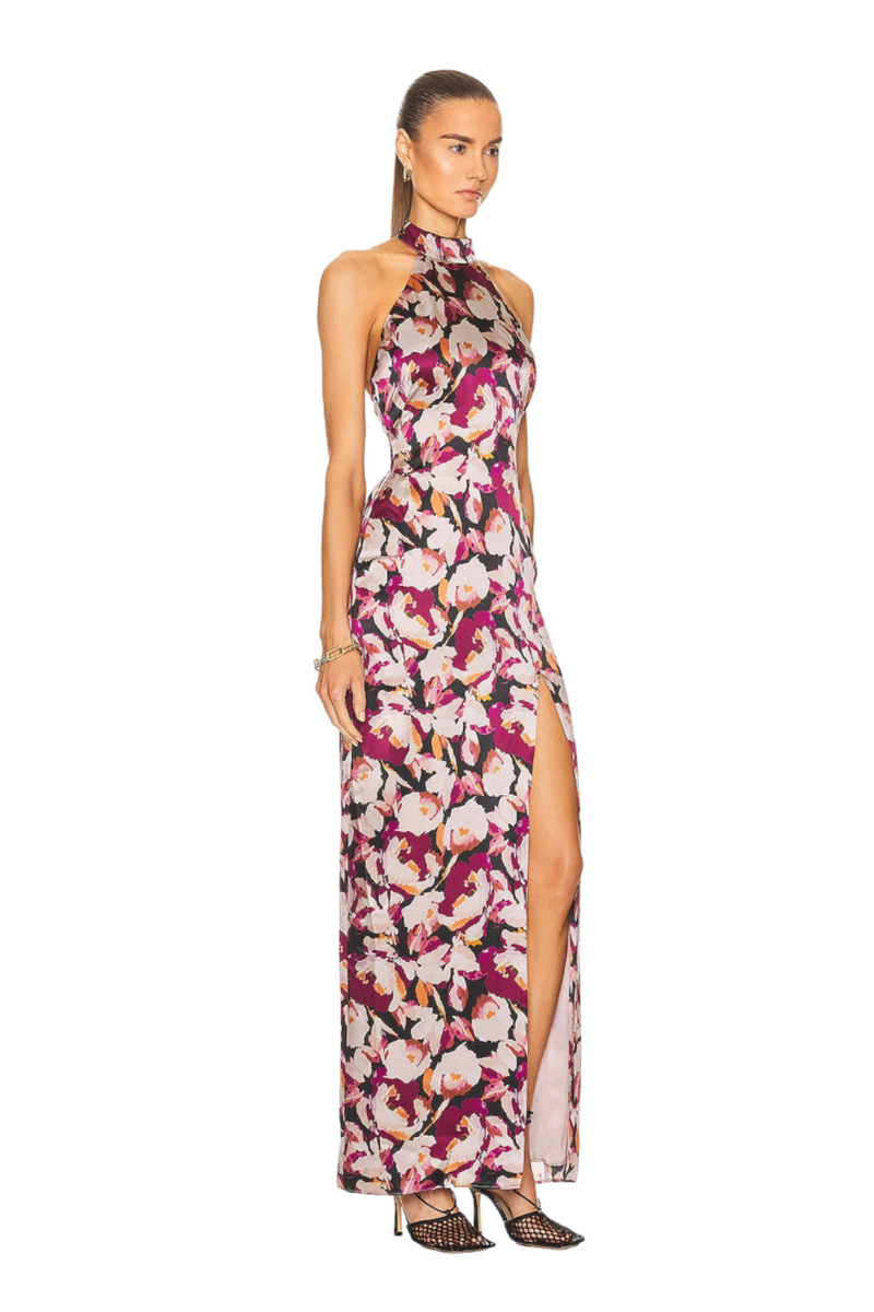 Multi Color Floral Halterneck Maxi Gown