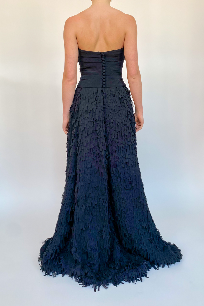 Black Strapless Maxi Dress With Feather