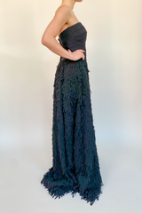 Black Strapless Maxi Dress With Feather