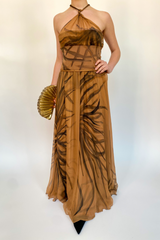 Brown Maxi Printed Halter Dress