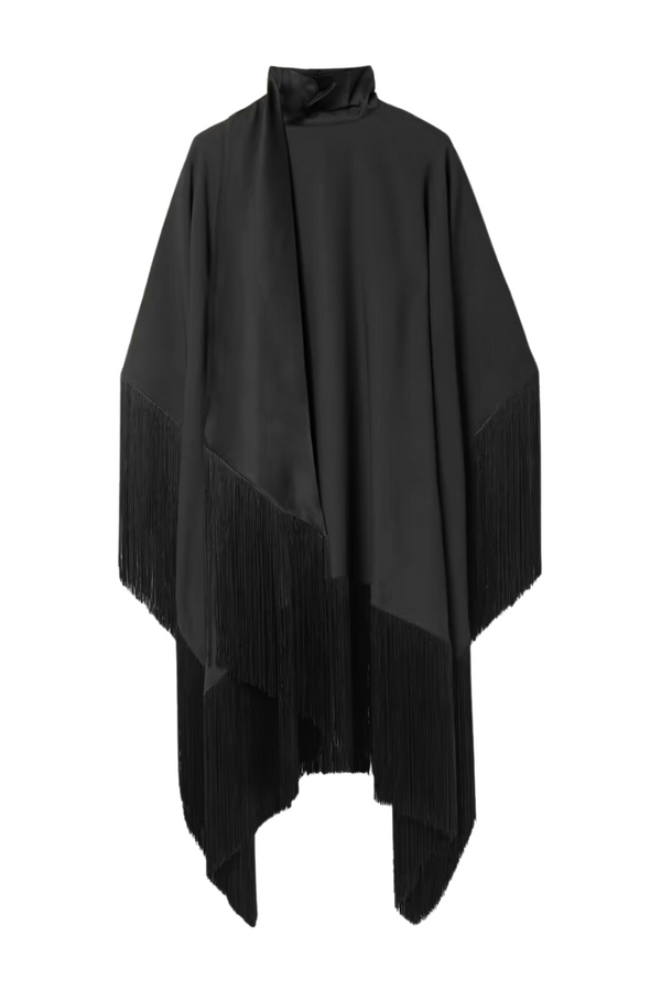 Black kaftan midi dress with fringes
