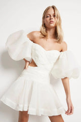 White Myriad Puff Sleeve Mini Dress - Item for sale