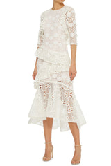 White Crochet Floral Lace Midi Dress