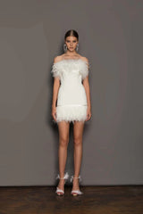 White Mini Feather Dress