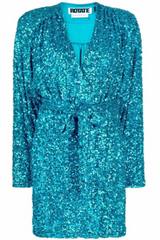 Blue Wrap Sequin Mini Dress