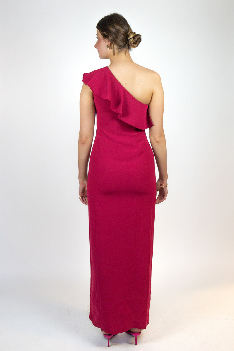 Red one shoulder gown with ruffled neckline - Item for sale