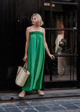 Green Maxi Floral Jacquard Dress