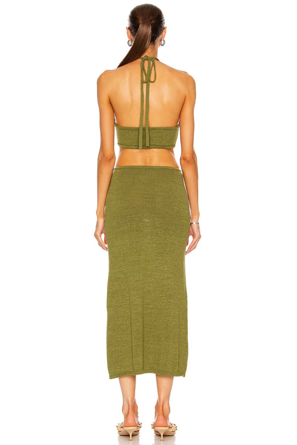 Green Knitted Cut Out Dress