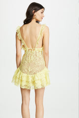 Yellow Mini Lace Dress
