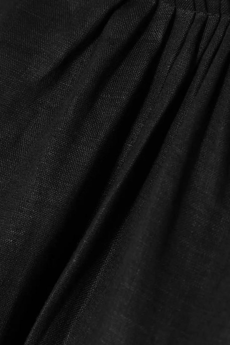 Black Cutout Linen Midi Dress