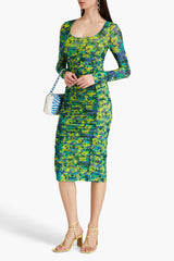 Green Multi Color Floral Midi Dress