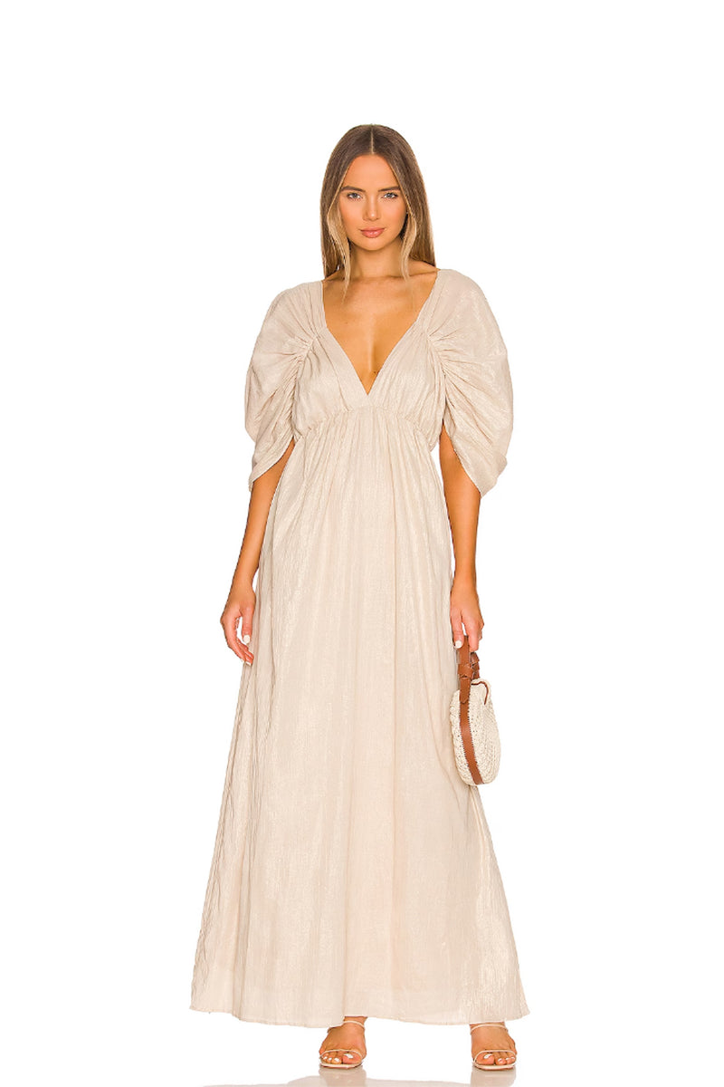 Beige maxi dress with open back