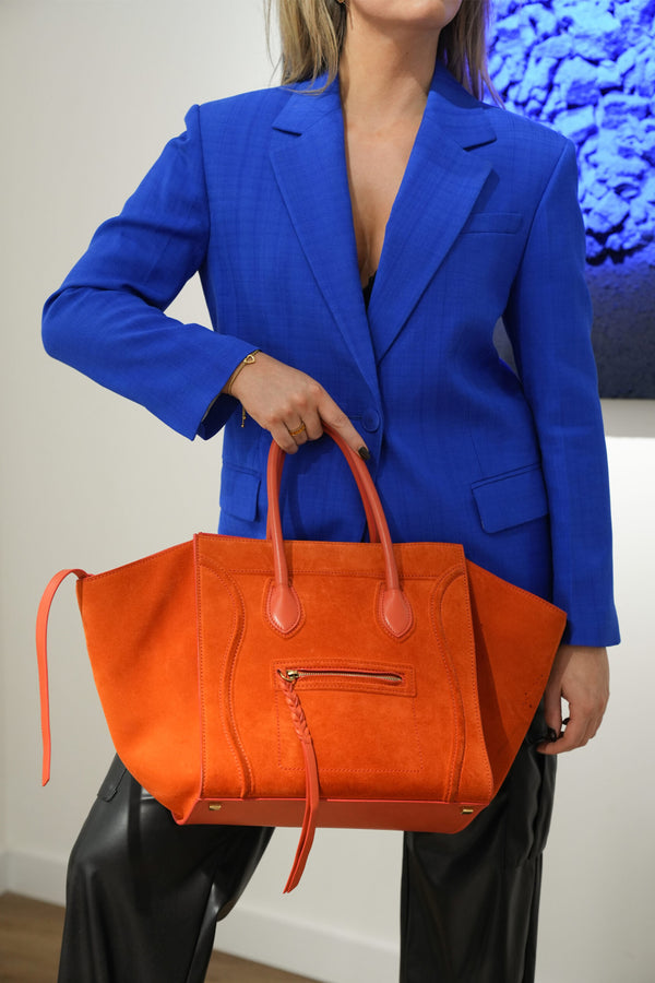 Luggage Bag In Orange Suede In Medium Size