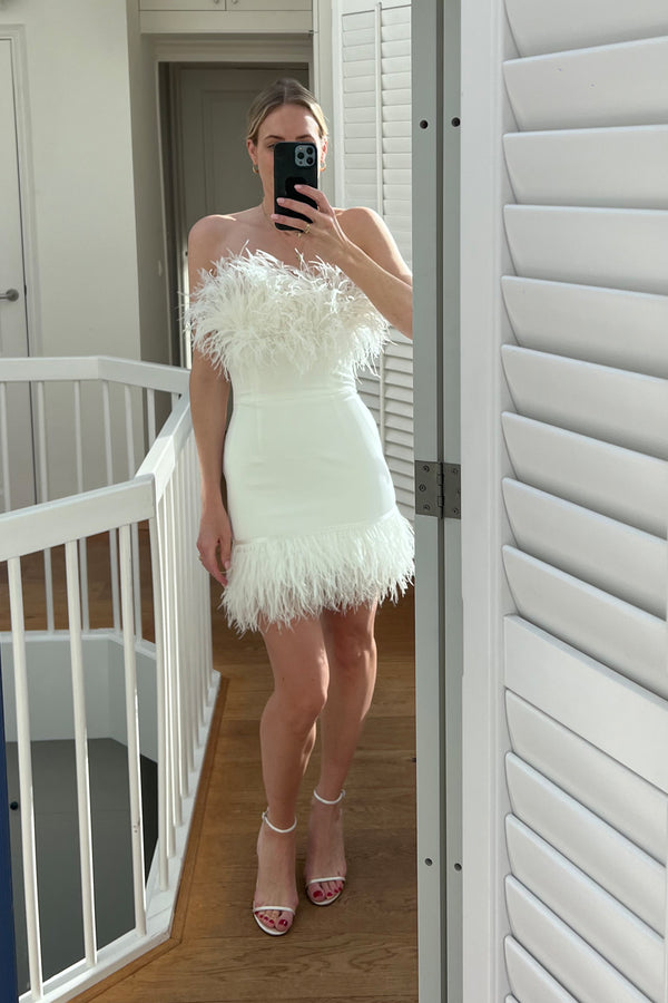 White Mini Feather Dress