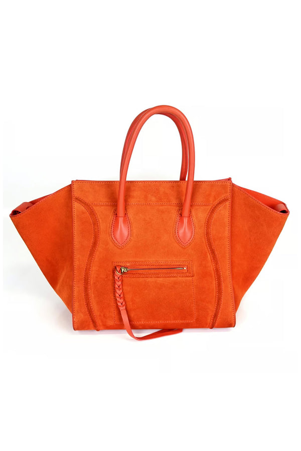 Luggage Bag In Orange Suede In Medium Size