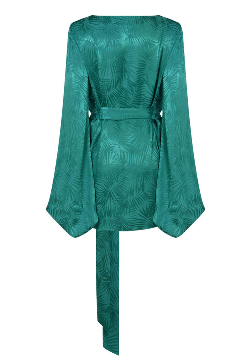 Green Mini Dress With Jacquard Palm Print