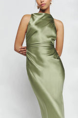 Green Casette Silk Midi Dress