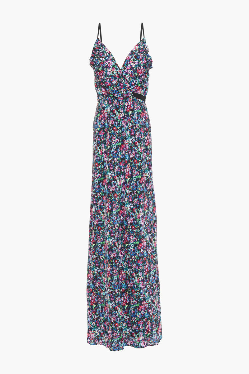 Multi Color Ruffled Floral-Print Maxi Dress