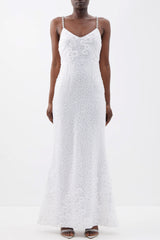White Beaded Sequin Maxi Dress