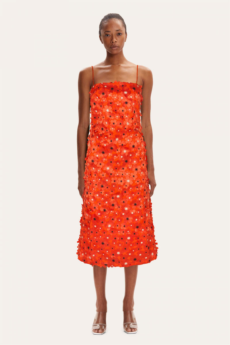 Orange Emmy Blossom Embellished Midi Dress