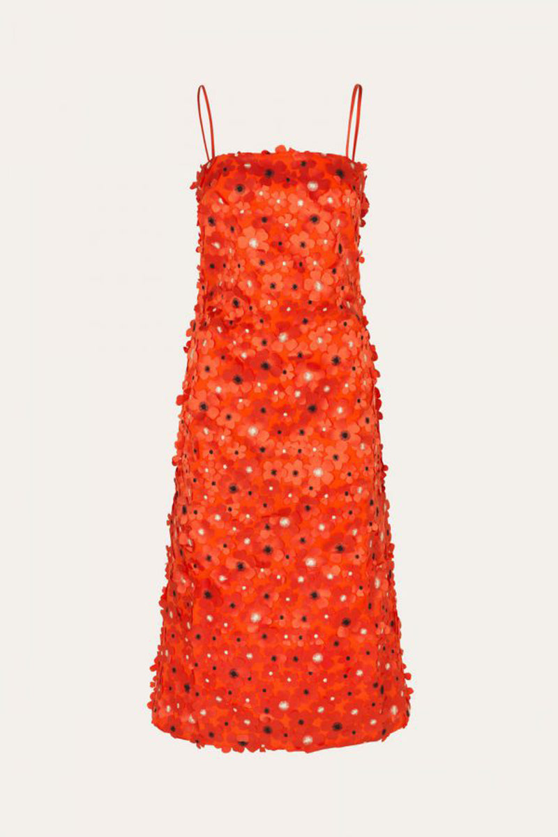 Orange Floral-Embroidered Dress