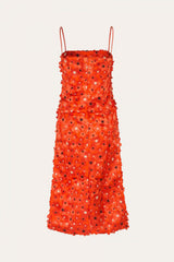 Orange Floral-Embroidered Dress