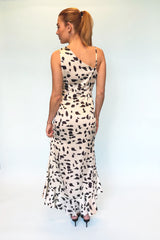 Cream and black a-symmetric maxi dress with abstract print - Item for sale