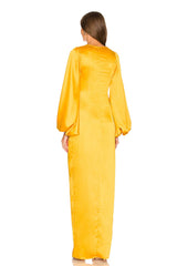 Ocher Yellow Maxi Dress With Balloon Sleeves