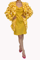 Yellow Flower Jacket With Yellow Mini Slip Dress