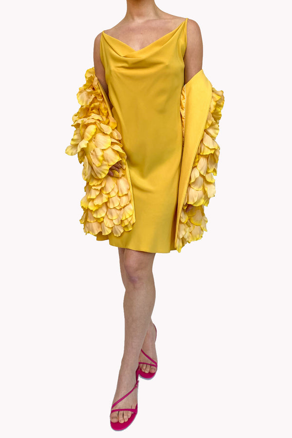 Yellow Flower Jacket With Yellow Mini Slip Dress