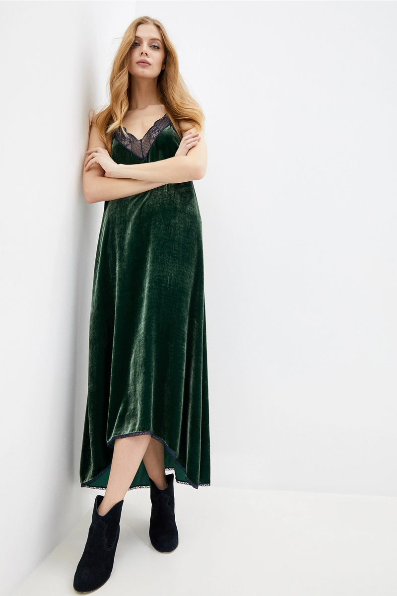 Green Midi Velvet Slip Dress