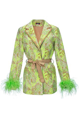 Green Mint Jacqueline Blazer №20 With Detachable Feather Cuffs