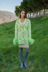 Green Mint Jacqueline Blazer №20 With Detachable Feather Cuffs