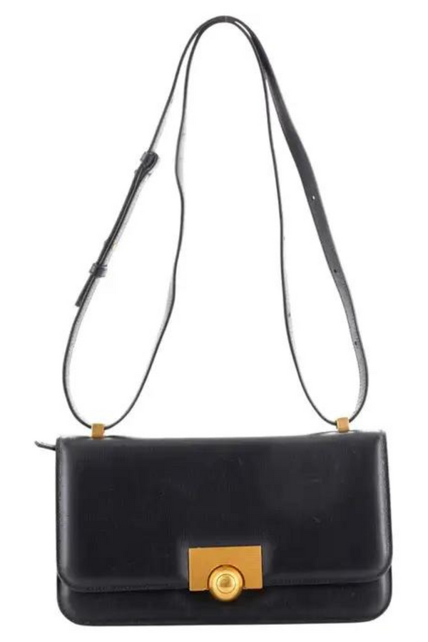 Black And Gold Bottega Veneta Classic Small Leather Shoulder Bag