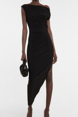 Black Asymmetric Sleeveless Maxi Dress