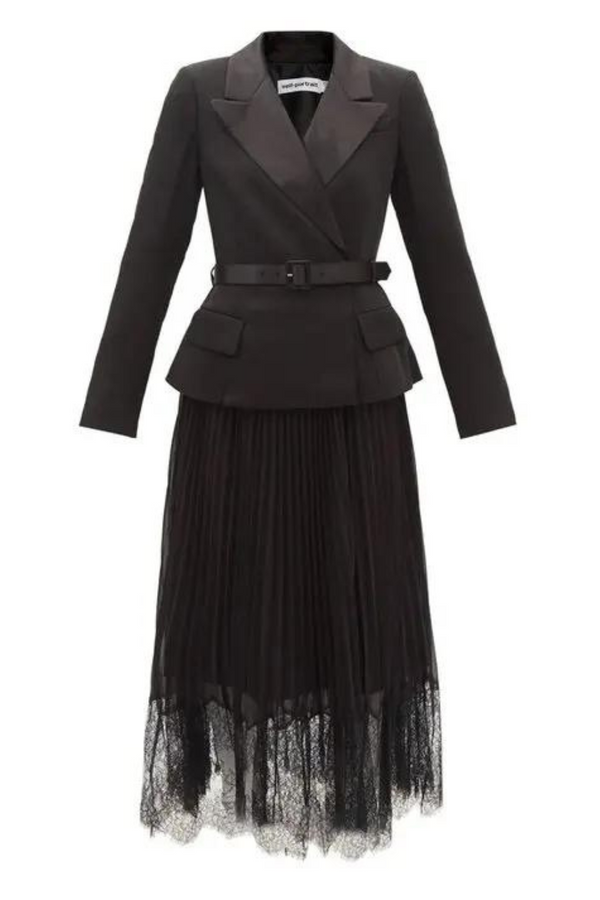 Black Tailored Crepe Blazer And Chiffon Midi Dress